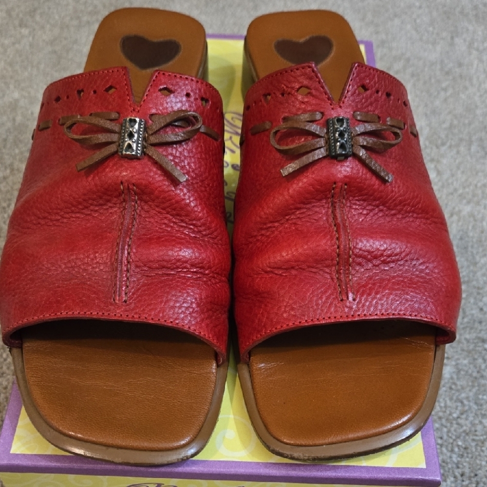 Brighton Red Leather Java Sandals with Bow Accent